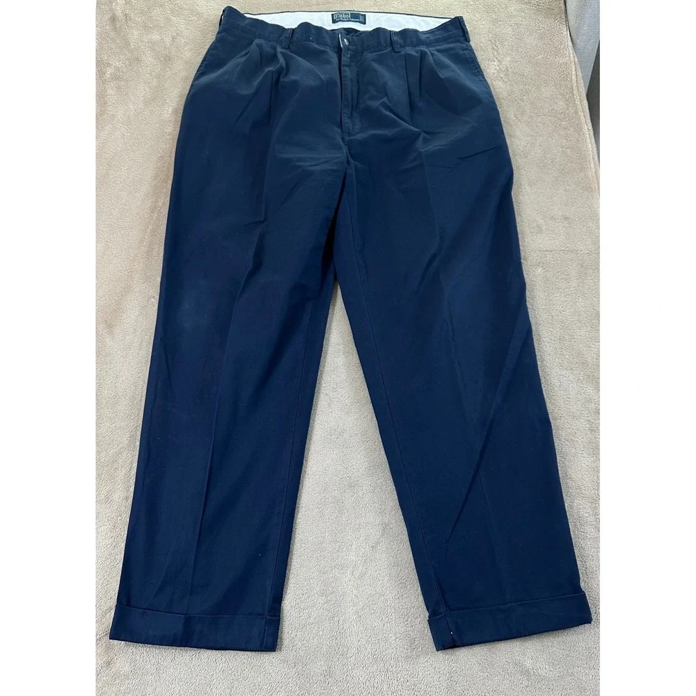 Vintage‎ Polo Ralph Lauren Pleated Chino Pants Men 38x30 Blue Preppy Old Money